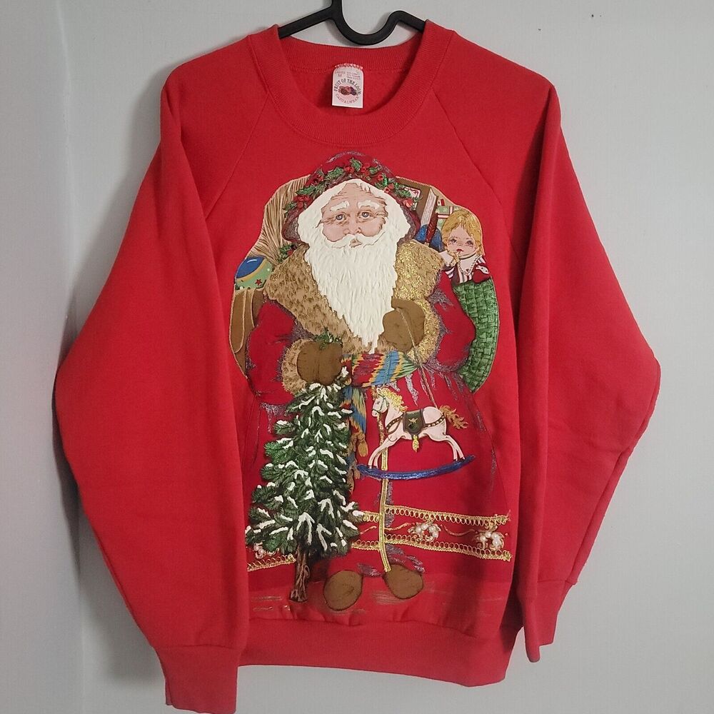 Vintage Santa Claus Holiday Time Ugly Sweater 80s 90s Xmas Sweatshirt Medium
